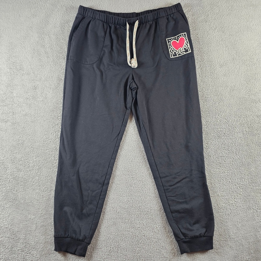Keith Haring Graphic Joggers Black Heart Pop Art Sweatpants XL